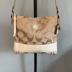 Coach Tan Signature Jacquard Shoulder Bag with Cream Trim F19220